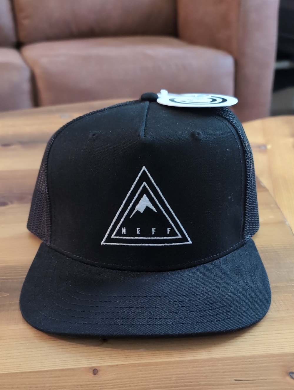 Neff Black Mesh Trucker Hat with White Mountain Triangle Logo